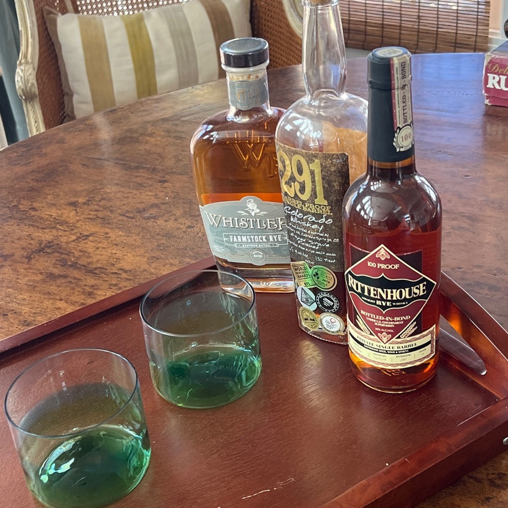 Elegant GreenBlue Glass Set for Whiskey Tasting